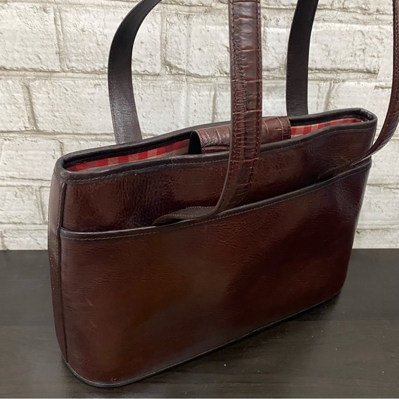 Vintage BRIGHTON Mahogany Brown Leather Woven Double Handle Strap Shoulder Bag - Picture 5 of 16